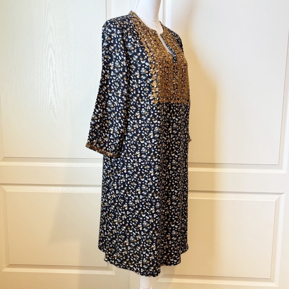 J. Jill Mustard Yellow Embroidered Floral Print Tunic Dress Women’s Medium - Picture 3 of 12